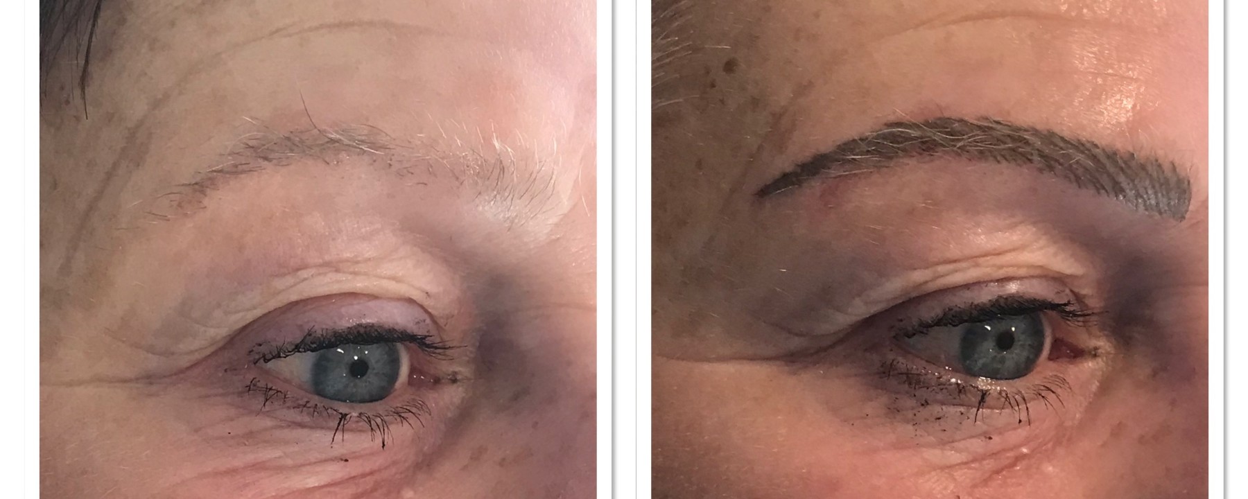 Permanente make-up wenkbrauwen en ogen voor en na, resultaat 1