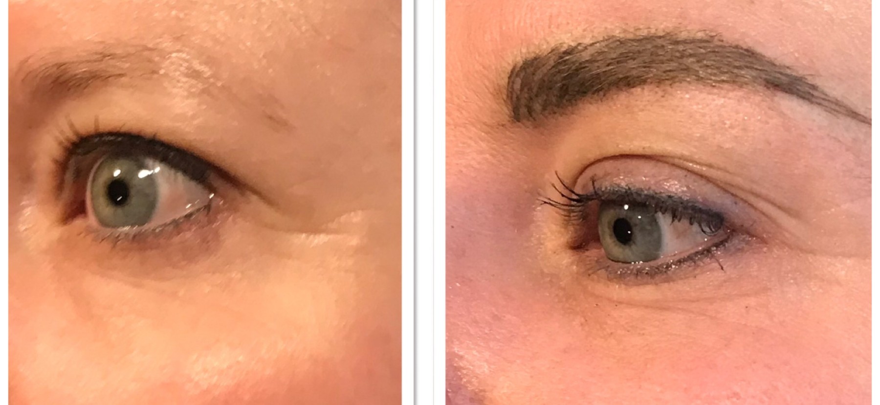Permanente make-up wenkbrauwen en ogen voor en na, resultaat 3