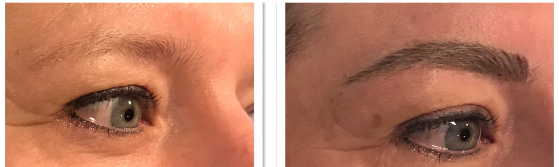 Permanente make-up wenkbrauwen en ogen voor en na, resultaat 4