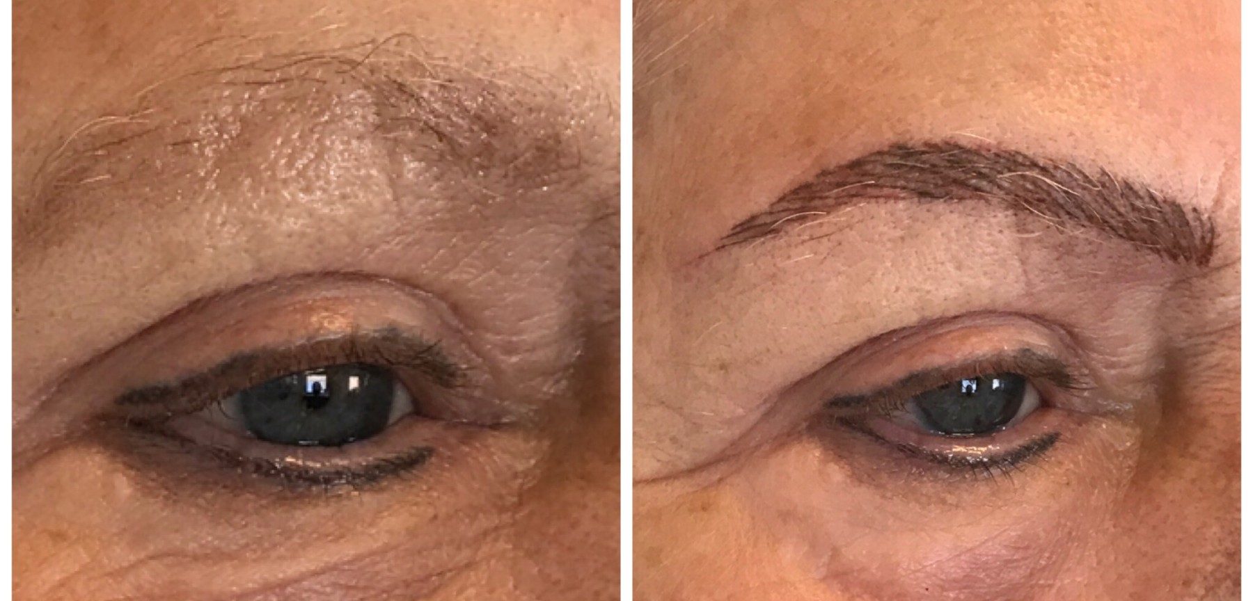 Permanente make-up wenkbrauwen en ogen voor en na, resultaat 10